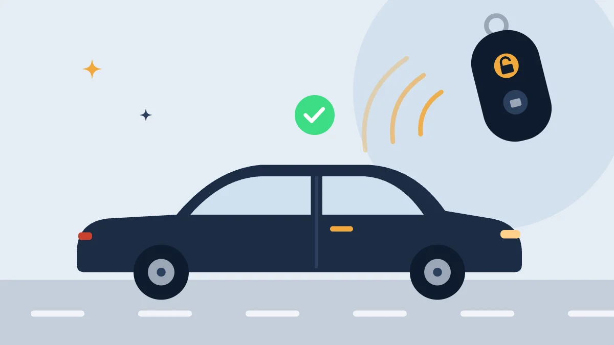 Illustration of a car with a key fob unlocking it